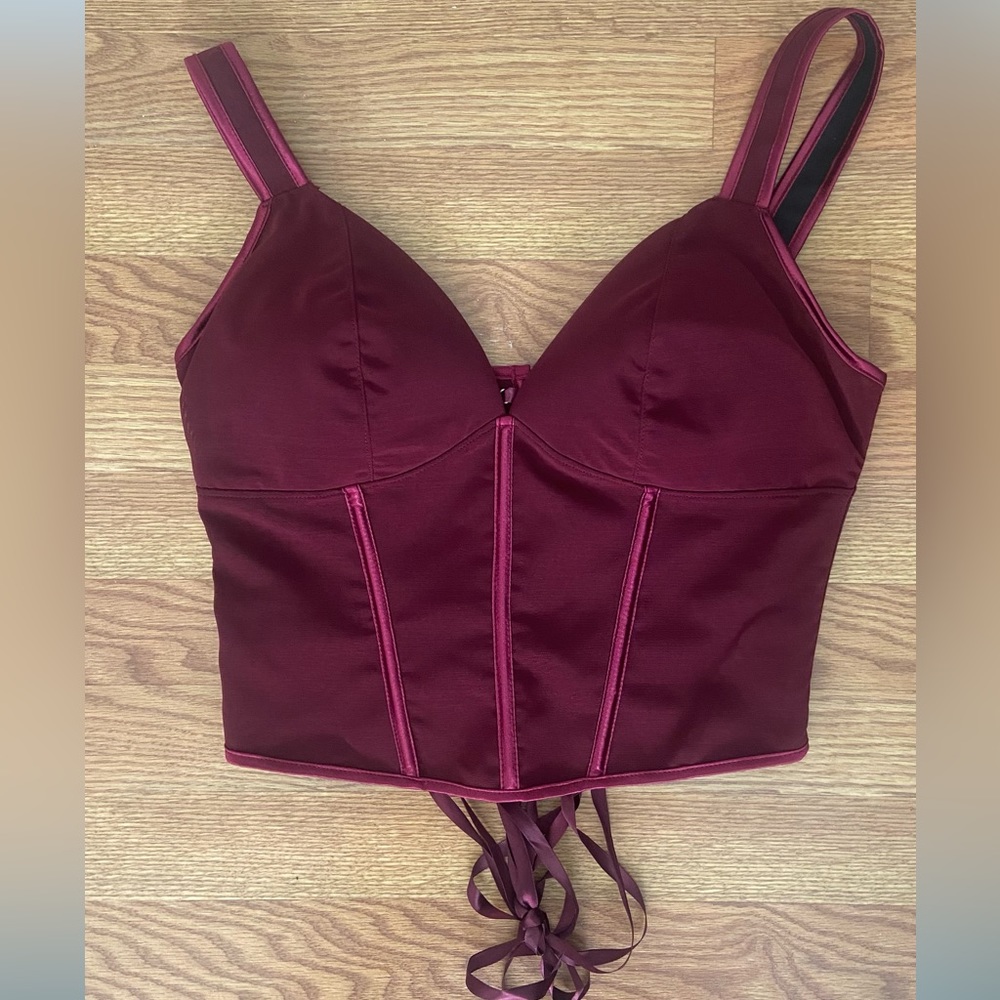 burgundy lace up corset